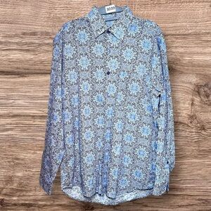 Alan Flusser shirt EUC Size Medium Floral Print Long Sleeves Blue 3629 MY